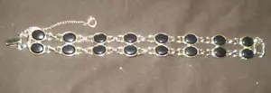 BRACCIALE LISA Firmato 2 file Tono Oro con Pietre Nere 7" - Foto 1 di 5