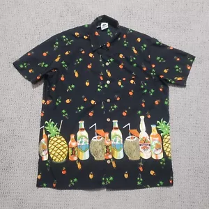 Kennington Hawaiian Shirt Mens Medium VTG Bartender Cocktails Tiki Button Black - Picture 1 of 12