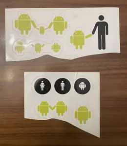 Rare décalcomanies autocollants Android homme, femme, toilettes pièces de plus grande feuille Google - Photo 1 sur 2