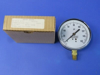 Versa Pressure Gauge 0-160 PSI 3.5" Dial 1/4" NPT Bottom Connect 33010PG4, NEW! - Image 1 of 3