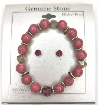 SET Pink Swarovski Crystal Genuine Stone Bracelet & Earrings Nickel Free Kohl's - Image 1 of 4