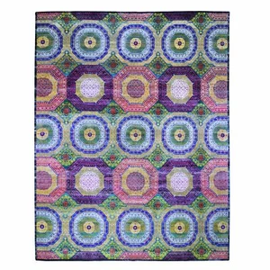 Alfombra de diseño mameluco de lana texturizada con seda sari de gran tamaño de 12'x15'3" R59263 - Imagen 1 de 12