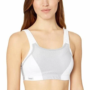 GLAMORISE Grey/White Custom Control Wire-Free Sports Bra, US 38F, UK 38E, NWOT - Picture 1 of 10