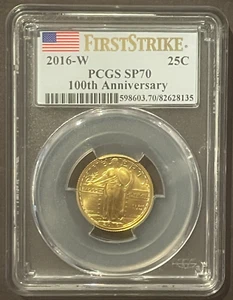 2016 Standing Liberty Centennial .9999 GOLD Quarter Coin PCGS SP70 : 9855 - Picture 1 of 2