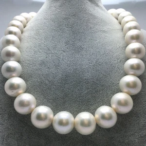 Enorme 18"13-16mm Mar del Sur Genuino BLANCO Collar de Perlas Redondas con Manchas - Imagen 1 de 1