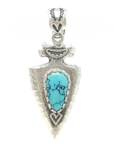 Tim Herrera Cochiti Pueblo Sterling Arrowhead Pendant Iron Maiden Turquoise - Picture 1 of 6