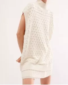 Free People Rosemary Oversized Neutral College Knit Set in Cheesecake NEW Large - Picture 1 of 6