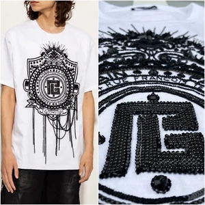 Gorgeous Balmain Sequins Glistening Rhinestones and Chains Embroidered Tee Shirt - Picture 1 of 24