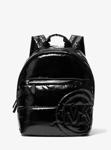 MICHAEL KORS RAE BLACK MEDIUM PATENT NYLON QUILTED LOGO BACK PACK BAG I LOVE IT - Picture 1 of 4