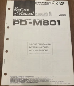 Reproductor de discos compactos Pioneer PD-M801 manual de reparación de servicio original - Imagen 1 de 1