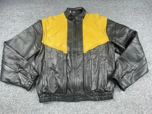 GIUBBINO PELLE PROFESSIONALE uomo taglia 42 nero e giallo biker fit tg (46) - Foto 1 di 12
