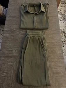 CooFandy grün 2-teiliges Leinen Strand Outfit Herren Größe Small - Bild 1 von 10