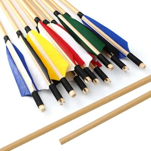 Archery Wooden Arrows 5" Feather 8mm Handmade DIY Traditional Bow Hunting Shoot - Picture 1 of 17