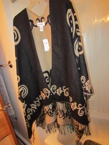 NWT women's warm winter wrap shawl LeMode Size one size black/tan - Picture 1 of 16