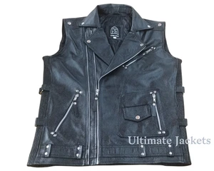 Cowhide Multi-Pocket Corium Vest, Men's Luxury Leather Biker Vest , Brando Vest - Picture 1 of 5
