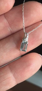 10k Gold Kette BLAUTOPAS DIAMANT Anhänger Halskette 19" Weißgold Schmuck Charm - Bild 1 von 5