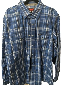 Wrangler Relentless Men X-Large Blue Plaid Snap Long Sleeve Button Up Shirt XL - Picture 1 of 5