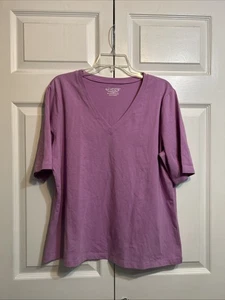 NWT Chico’s V-Neck Perfect Tee Size 3 (US XL) Elbow Sleeve Top Lavender Cotton - Picture 1 of 7