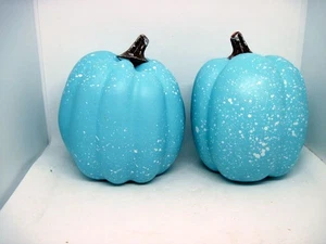 Blue Turquoise plastic pumpkins Small 3". NEW Fall Halloween Decor - Picture 1 of 12