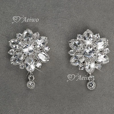 18K WHITE GOLD GF SIMULATED DIAMOND SPARKLING FLOWER LOTUS STUD EARRINGS - Image 1 of 4