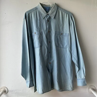 Camisa Tulliano Botón Seda Azul Teal Manga Larga Para Hombre Cuello Grande Bolsillo Foto 1 de 4