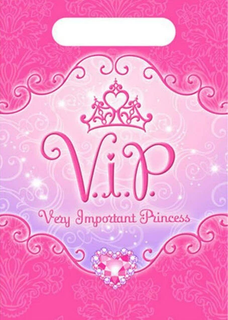 非常重要的公主塑料行李袋迪士尼生日派对 8 件 VIP — 第 1/1 张图片