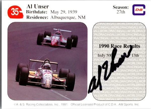 Al Unser Sr. autographed NASCAR card 1991 AW Sports #35 on back - Image 1 of 1