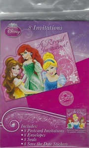 Disney Princess A Royal Invitation 8 Birthday Postcards Envelopes Stickers NEW - Picture 1 of 2