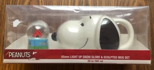 Peanuts Snoopy Dog Ceramic Head Mug Cup Coffee Tea Light Up Snow Globe Gift Set - Picture 1 of 7