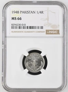 1948 Pakistan 1/4 Rupee - NGC MS 66 - Picture 1 of 2