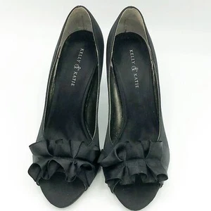 Kelly & Katie Satin Heel Peep Toe Black Womens 6.5 - Picture 1 of 8