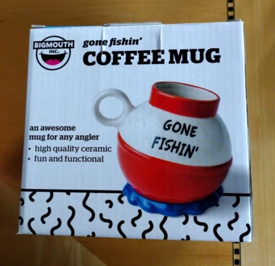 NEW Gone Fishin Bobber Coffee Mug Ceramic Red White Big Mouth Fishing - Image 1 of 4