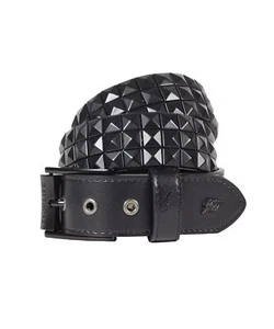 Triple Studded Leather Belt in Matt Black - Lowlife - Picture 1 of 7