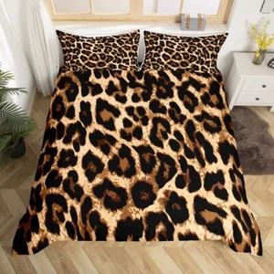 Leopard Print Duvet Cover Set Twin Size Safari Cheetah Print Comforter Cover Set - Picture 1 of 6