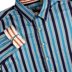 Robert Graham X Shirt Mens XL Blue Bold Stripes Flip Cuff Tailored Fit - Picture 1 of 9