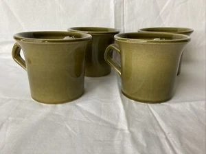 4 Vintage Avocado Green Mugs USA Made 1970s Glazed Ceramic Stoneware 3” x 3.25” - Picture 1 of 11