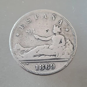 Spain Silver Coin 1869  2 Pesetas - Picture 1 of 2