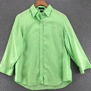 Chaps Shirt Womens Small Green Linen Button Up Collared 3/4 Sleeve Beach Casual - Picture 1 of 10