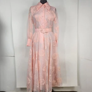Camisa Vintage Coco of California Rosa En Capas Rosa Floral Vestido de Casa con Cinturón - Imagen 1 de 14