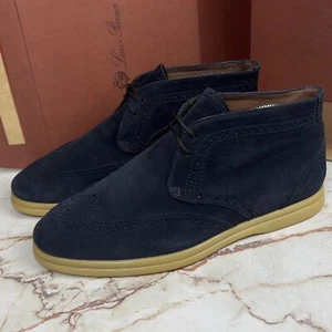 Loro Piana Desert Lace Up Boots Chukka Wing Tip Navy Blue Suede 10 US or 40 EUR - Picture 1 of 23