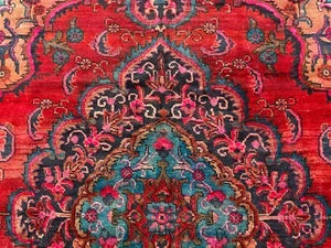 ALFOMBRA ANTIGUA COLORIDA HECHA A MANO LANA ORIENTAL 6x9 azul rosa púrpura rojo limpia real - Imagen 1 de 20