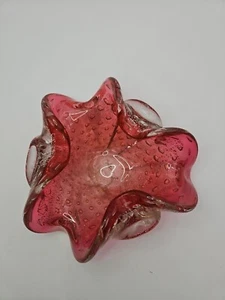 Murano Borovier Toso Art Glass Bowl Pink Silver Flecks Controlled Bubble - Picture 1 of 9
