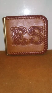 Vintage Hand Tooled Leather Money Clip Monogrammed "ES" Excellent Condition - Picture 1 of 10