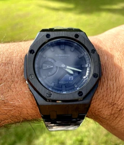 New Casio G-Shock GA2100 BLACKOUT Custom MOD All Black Color Stainless Steel - Picture 1 of 10
