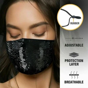Women's Reusable Washable Sequin Glitter Cloth Cotton Fabric Face Mask Cover - Picture 1 of 4