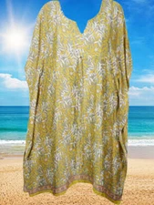 Women's Midi Kaftan Dress, Dandelion Yellow Gray Printed Handmade Kaftan  L-4XL