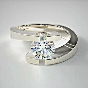 Fede Nuziale 3,00 Ct VVS1 Diamante Vero Oro Bianco Massiccio Anelli Tondo Mis... - Foto 1 di 3