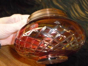 CRANBERRY GESCHLIFFEN AUF KLARGLAS KOMMODE GLAS KUPFER MESSING DECKEL STERNE GITTER - Bild 1 von 12