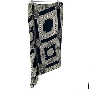 AKRIS Punto Black Gray Floral Print Silk Asymmetrical Side Zip Midi Skirt 10