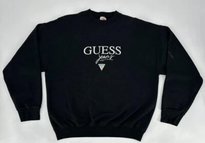 Vintage Guess Jeans Sweatshirt Mens XL Black Embroidered Spell Out Logo Made USA - Image 1 of 4